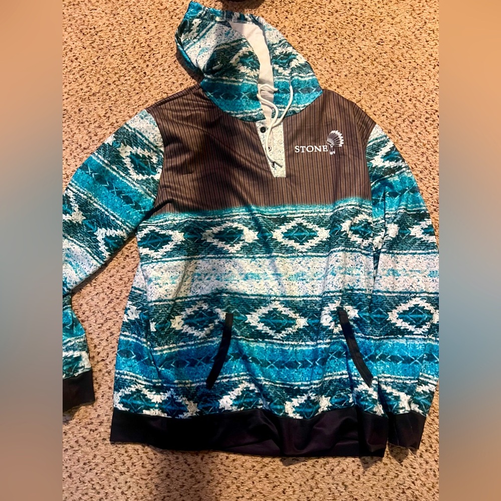 Aztec western hooded pullover